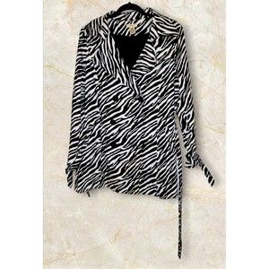 Trench Coat Vertigo Paris Trench Black White Animal Print 1X Jacket With Stains